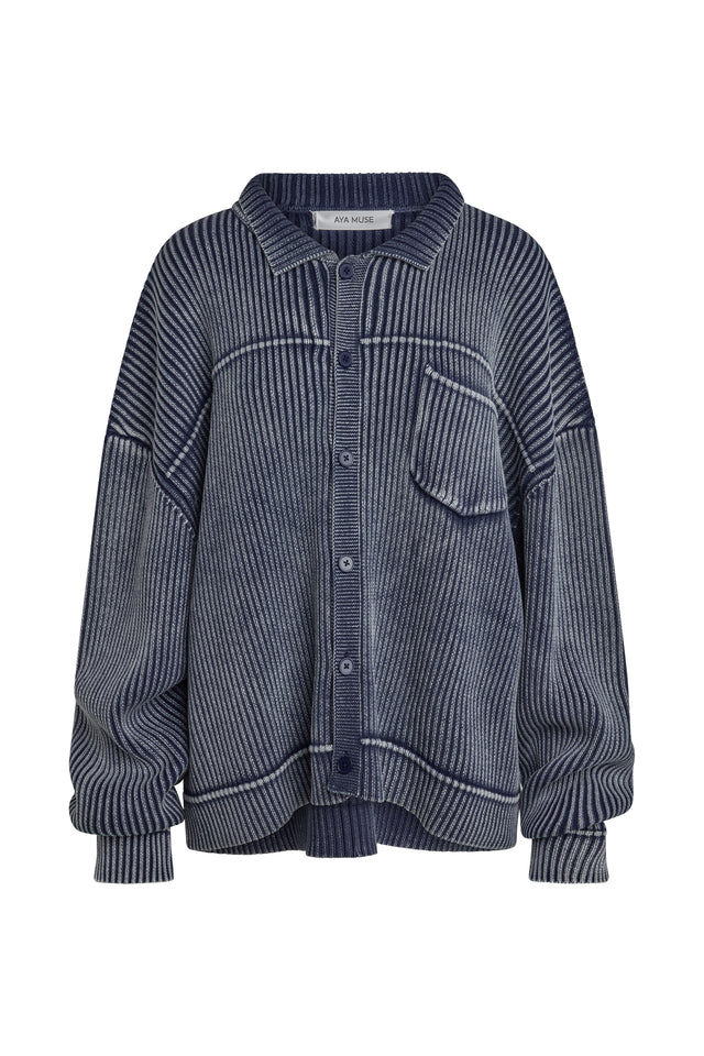 Denim Knit Button Up